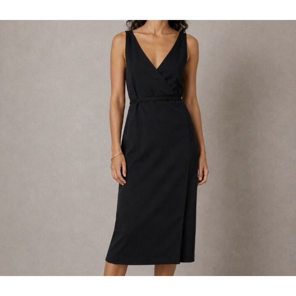 AYR Women’s The Yowza Midi Quiet Luxury Black Cotton Wrap Dress Size Medium